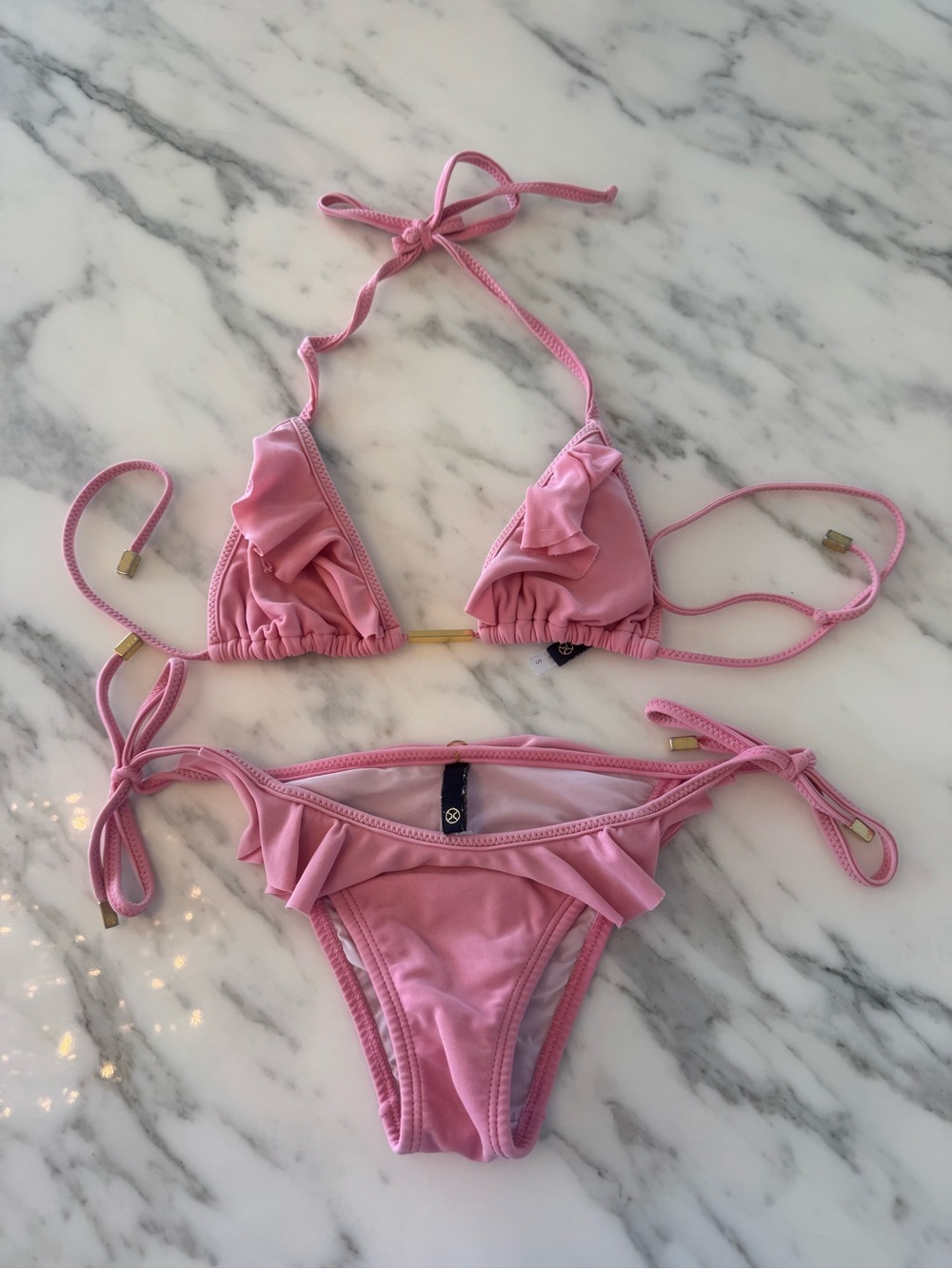 Pink Ruffle Triangle Bikini for Kids - Swim - Picture 2 of 10